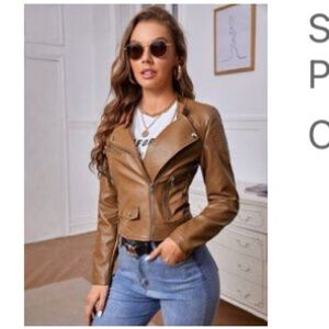 NWOT SHEIN Espresso Brown PU Biker Jacket